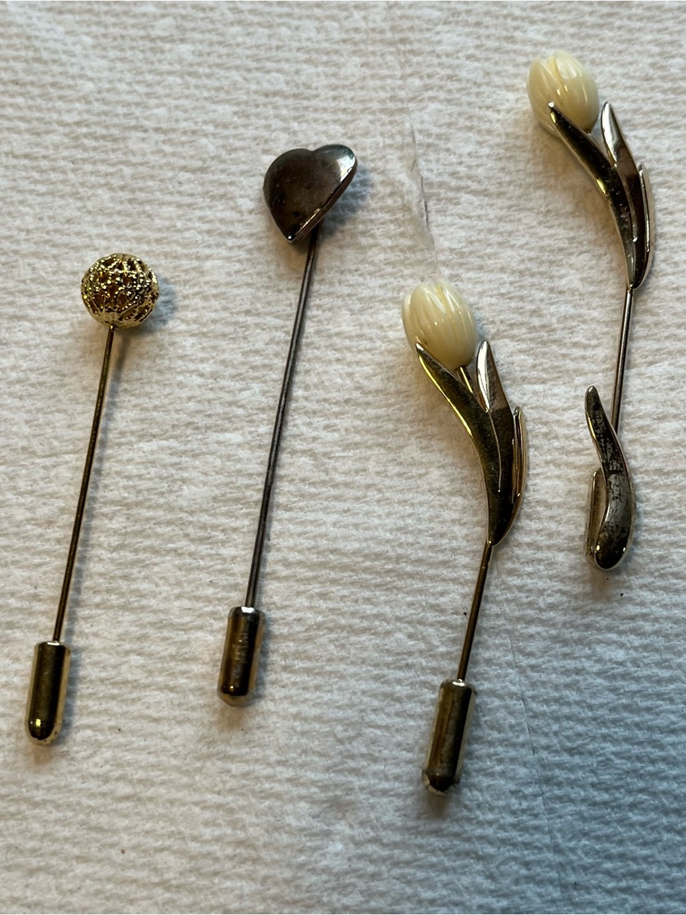 Floral Tulip Lapel Stick Pin Set in Cream and Silver